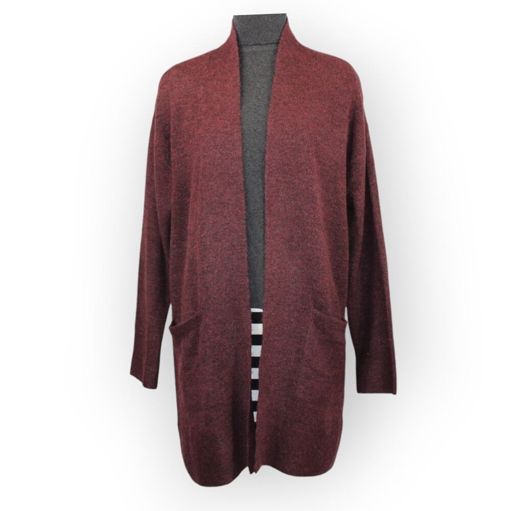 Banana Republic (M) Cardigan Open-Front Marled Pink-Charcoal Long Hygge